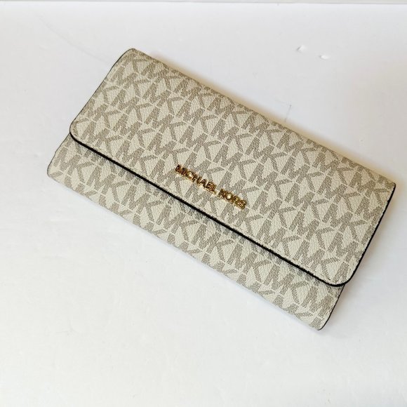 Michael Kors Jet Set Travel Large Trifold Wallet MK Vanilla - Picture 4 of 11